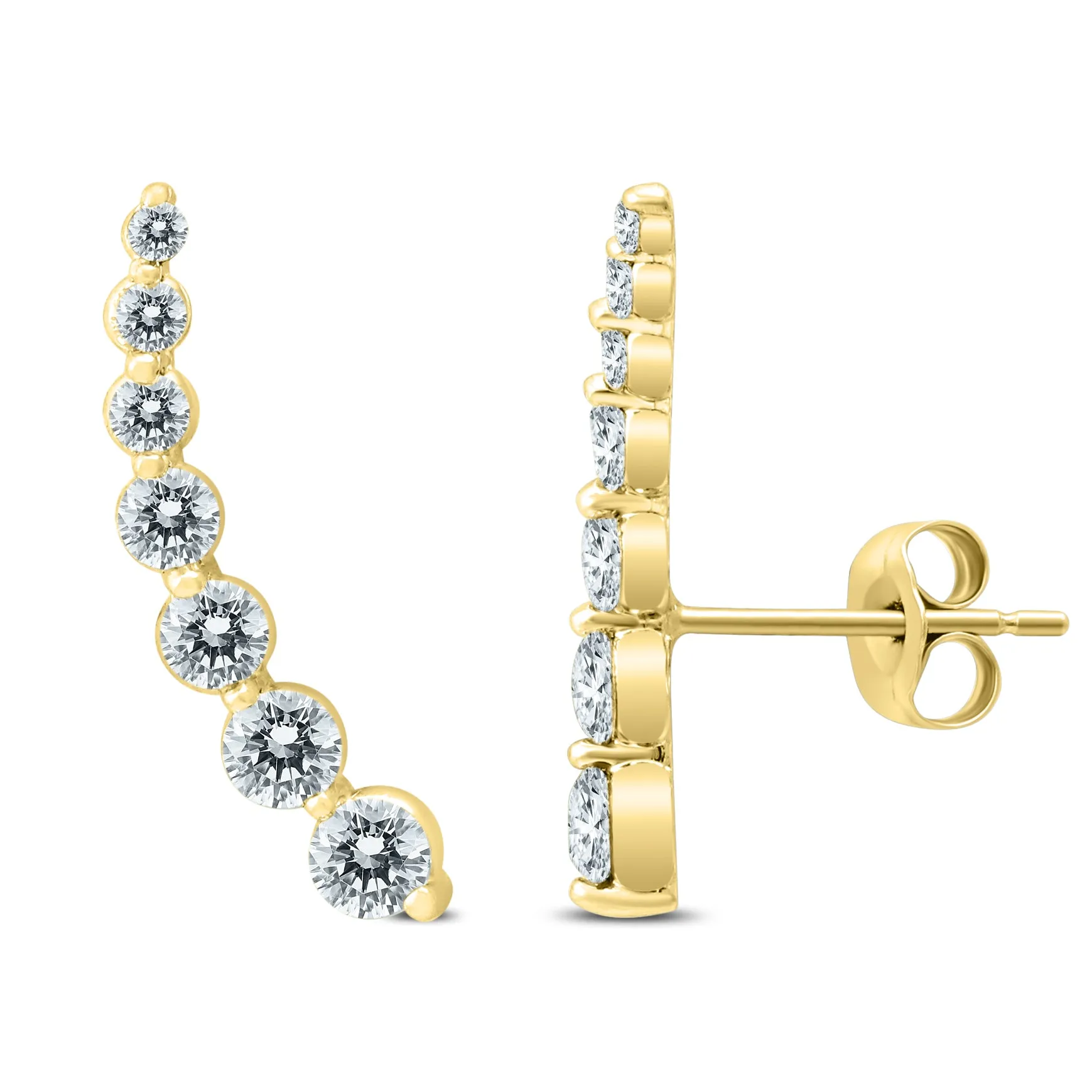 1 1/4 CTW Genuine Diamond Climber Earrings Set in 14K Yellow Gold