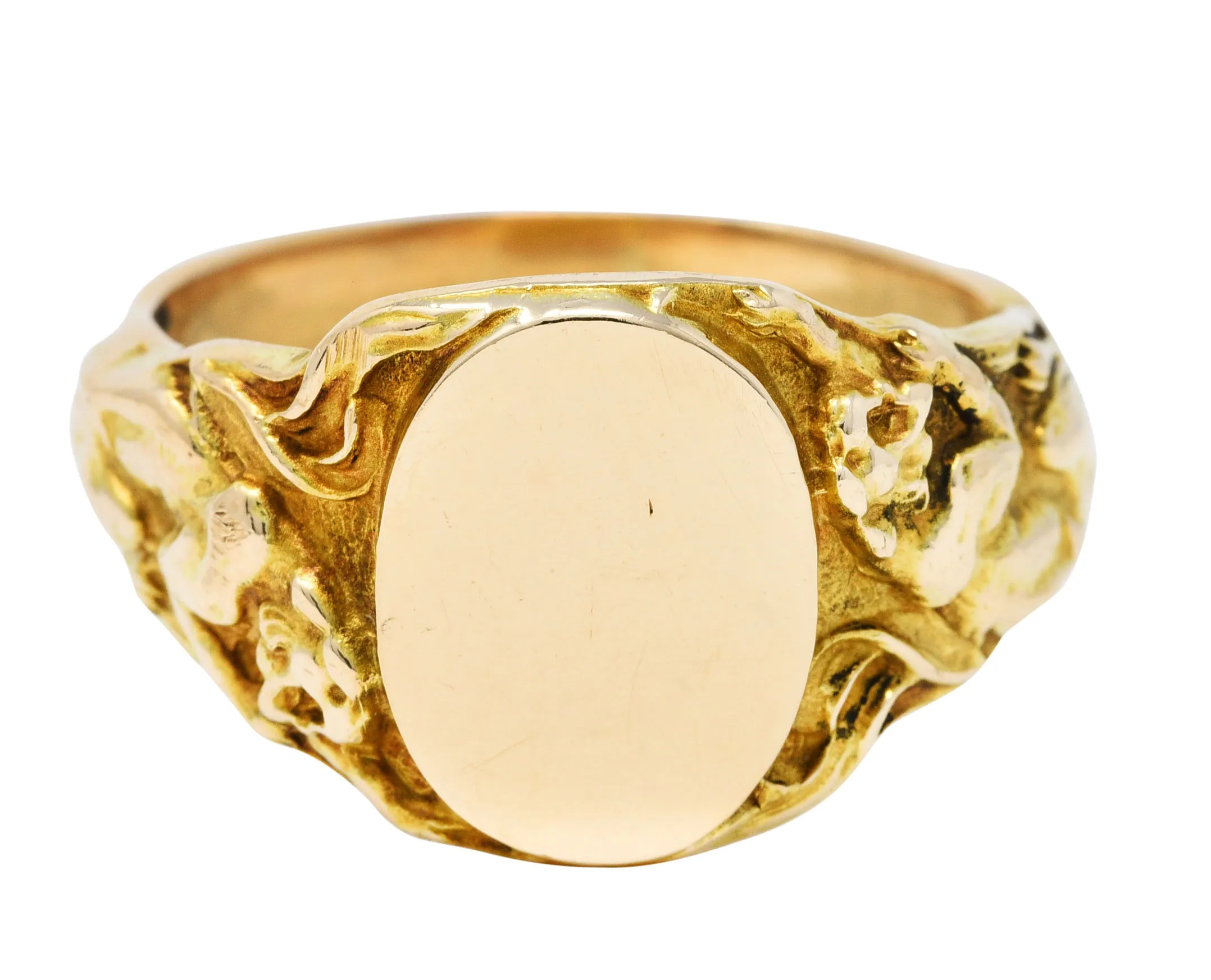 1900 Victorian 14 Karat Gold Men's Jaguar Signet Ring