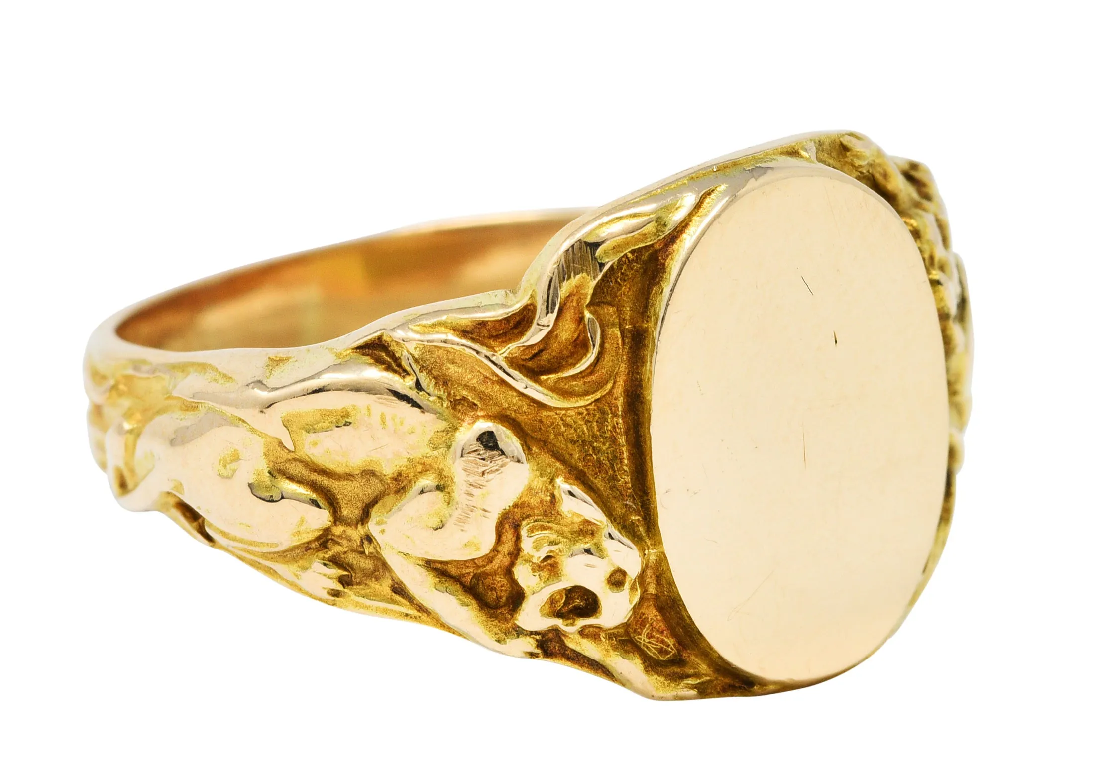 1900 Victorian 14 Karat Gold Men's Jaguar Signet Ring