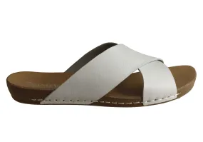 Andacco Hilly Womens Comfort Flat Leather Slide Sandals Made In Brazil