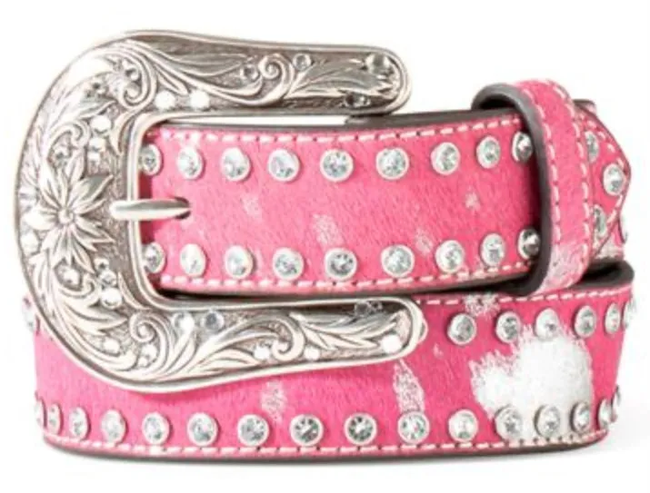 Ariat Western Girls Belt Leather Calf Hair Clear Stones Pink