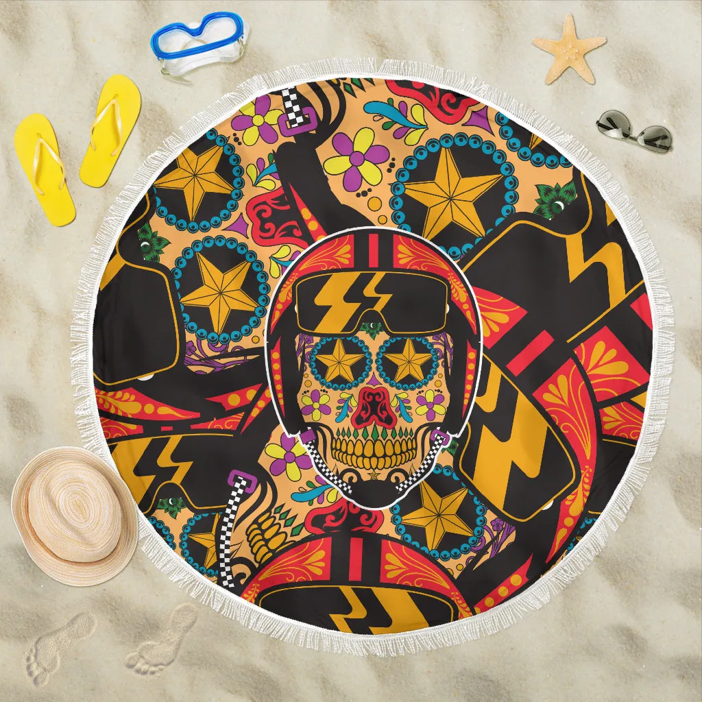 Biker Sugar Skull Beach Blanket Towel