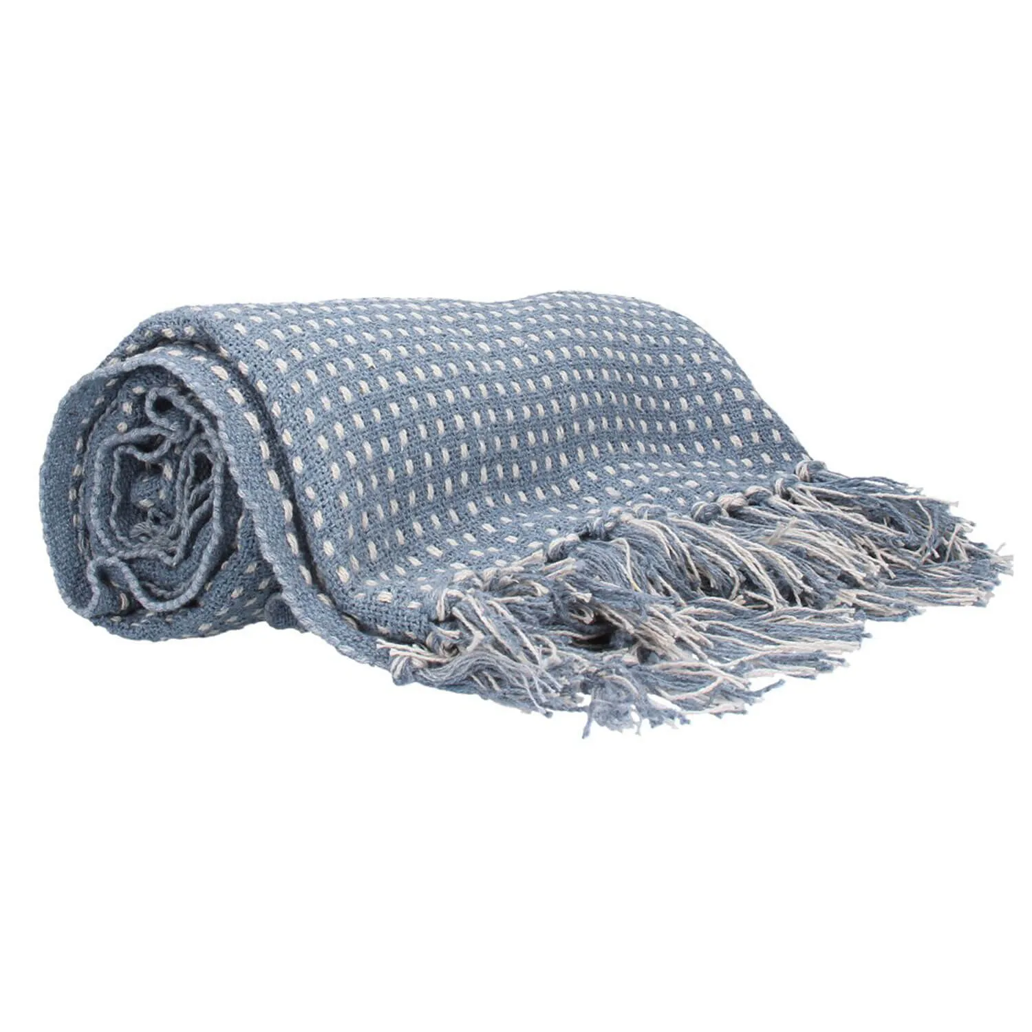 Blue Woven Stab Stitch Cotton Throw