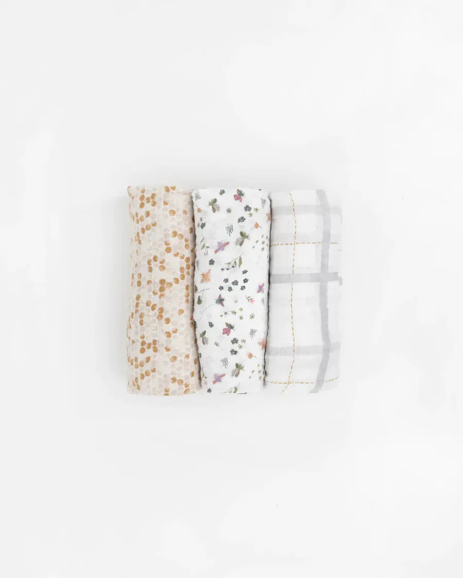 Cotton Swaddle Set, Garden Bees