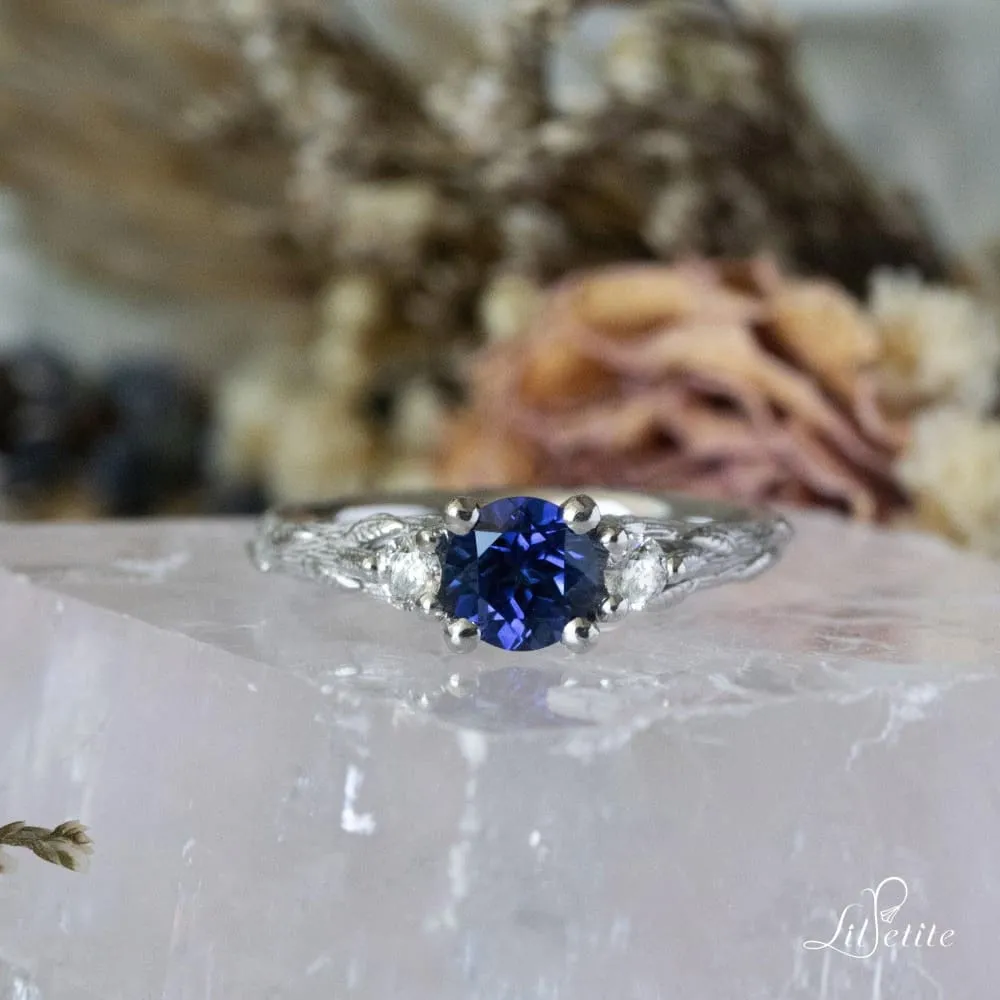 Deep Blue -  Three stone Blue Sapphire engagement ring