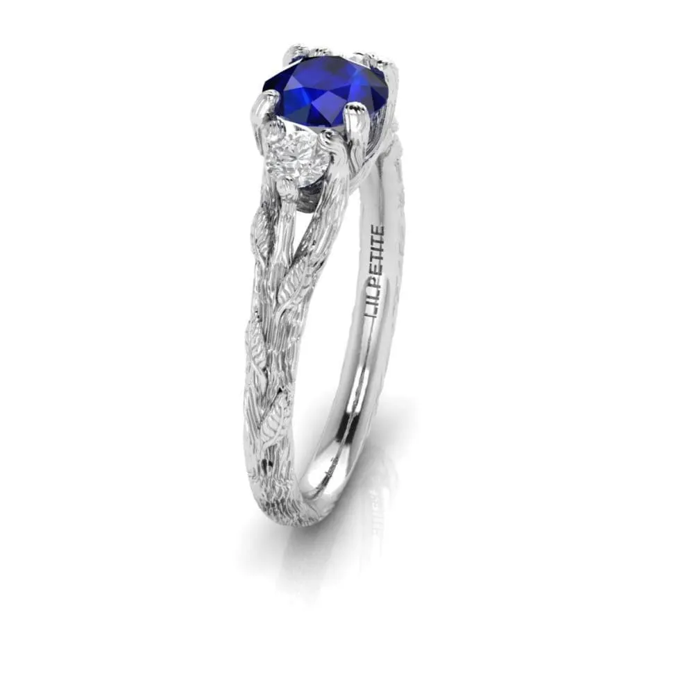 Deep Blue -  Three stone Blue Sapphire engagement ring