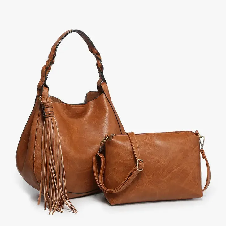 Eloise Tassel Hobo Braided Handle | Brown