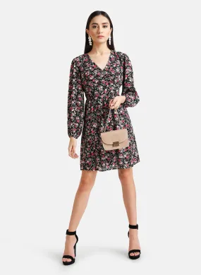 Floral Printed Skater Blouson Sleeve Dress