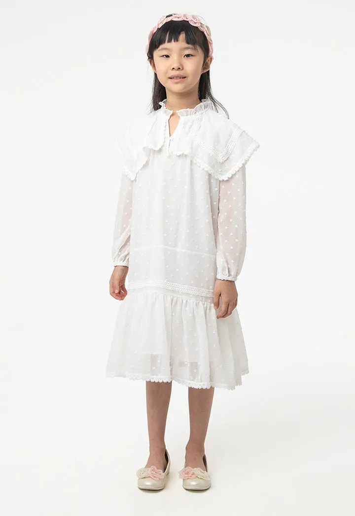 Frilled Collared With Buttons Drop Waist Dress