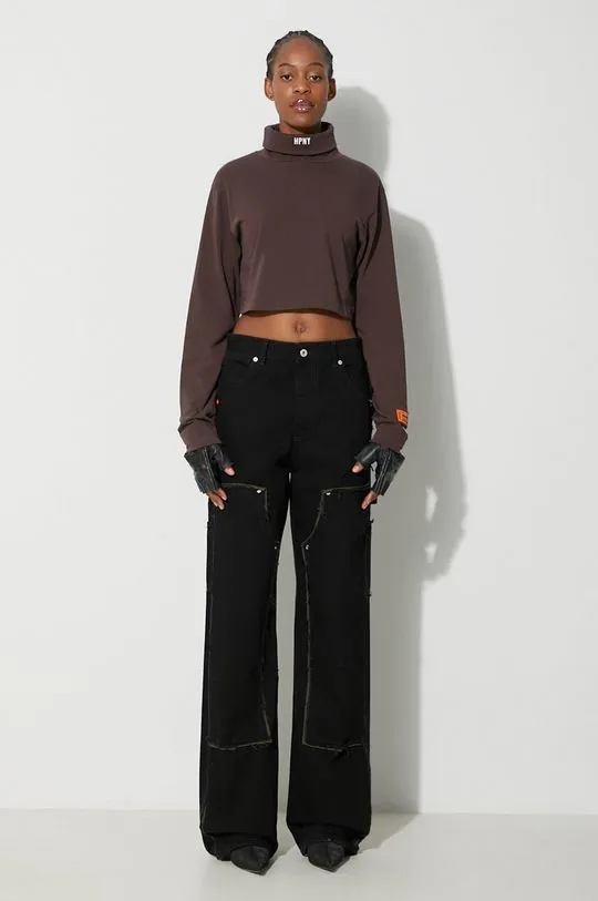 Heron Preston cotton longsleeve top Hpny Crop Ls Rollneck brown color HWAB026F23JER0016001