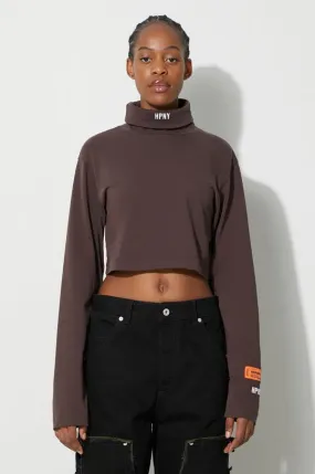 Heron Preston cotton longsleeve top Hpny Crop Ls Rollneck brown color HWAB026F23JER0016001