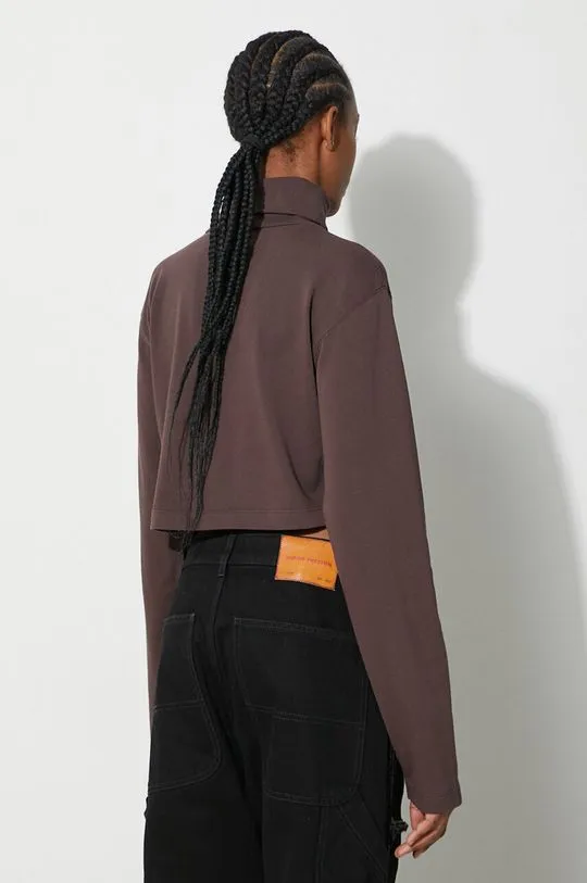 Heron Preston cotton longsleeve top Hpny Crop Ls Rollneck brown color HWAB026F23JER0016001