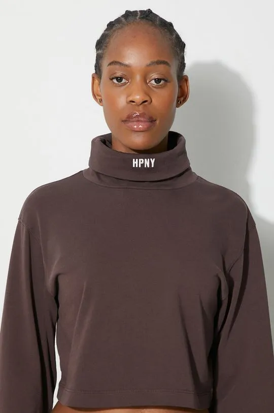 Heron Preston cotton longsleeve top Hpny Crop Ls Rollneck brown color HWAB026F23JER0016001