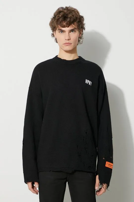 Heron Preston wool jumper Shredded Knit Crewneck men’s black color HMHE011F23KNI0011001