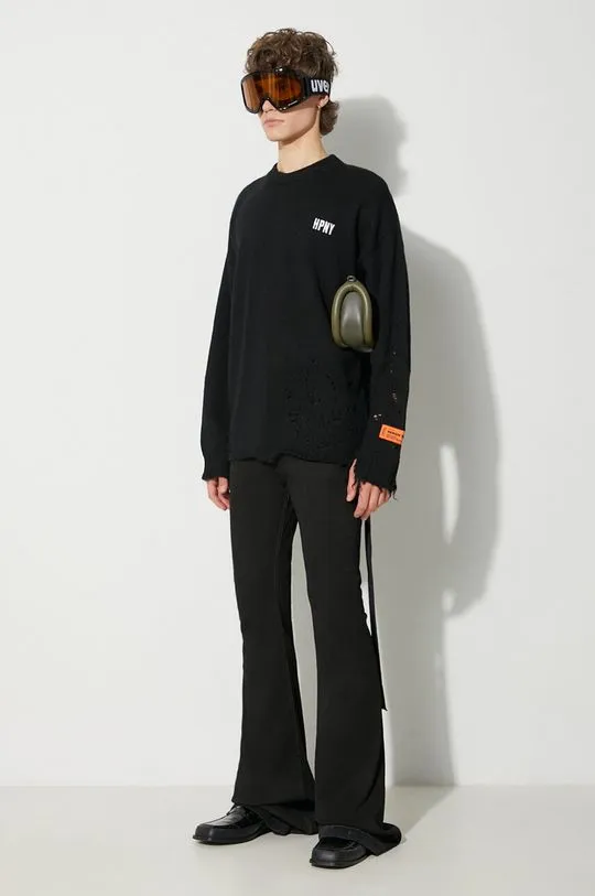 Heron Preston wool jumper Shredded Knit Crewneck men’s black color HMHE011F23KNI0011001