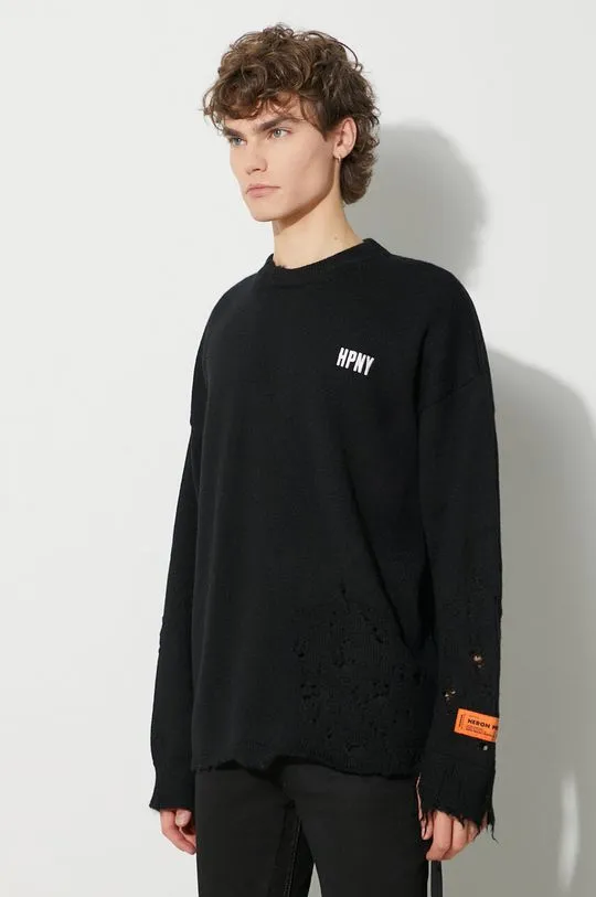 Heron Preston wool jumper Shredded Knit Crewneck men’s black color HMHE011F23KNI0011001