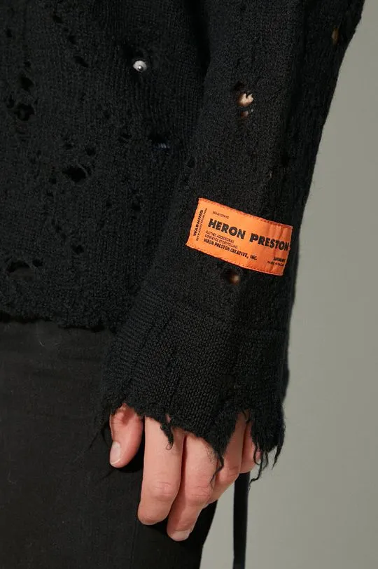 Heron Preston wool jumper Shredded Knit Crewneck men’s black color HMHE011F23KNI0011001