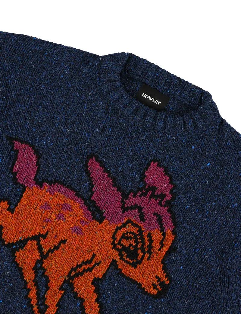 Howlin' Acid Deer With Flowers Jumper Blue