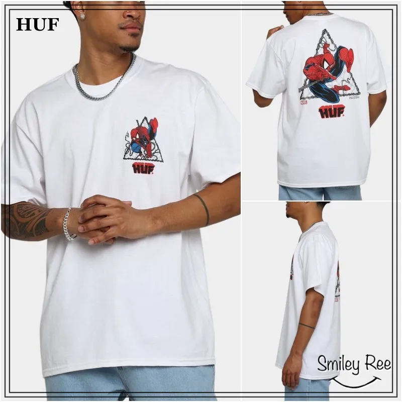 HUF  |Crew Neck Street Style Collaboration Cotton Short Sleeves