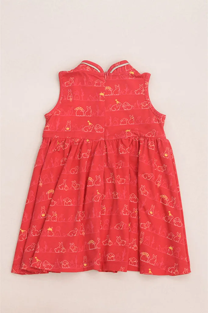 Jersey Flare Cheongsam - Red Bunnies In A Row