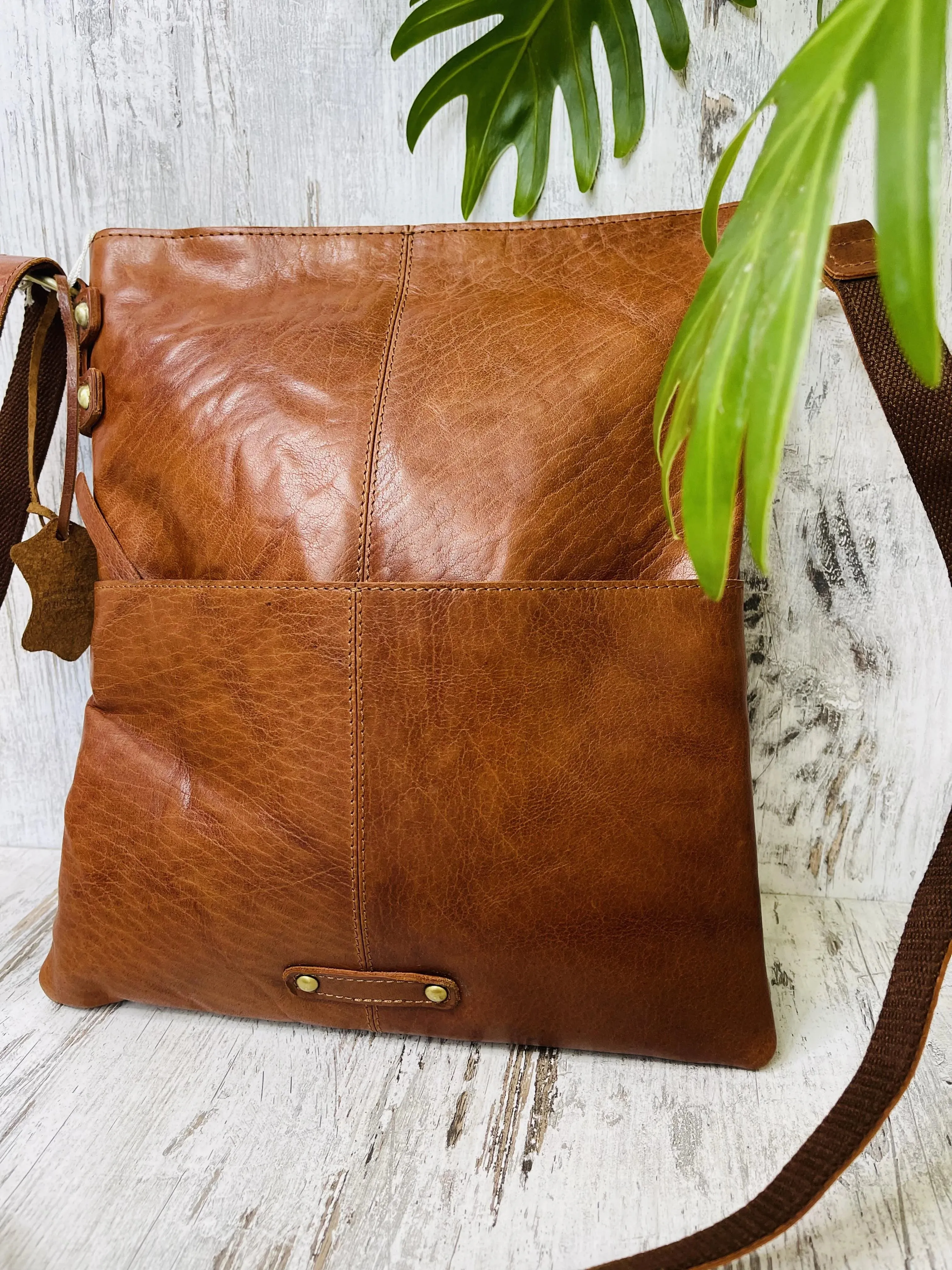 Kate Leather Crossbody Bag - Brandy