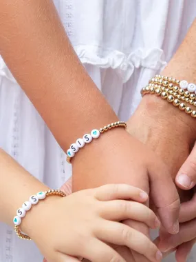 Kid's Custom Everyday Stretch Bracelet- White Bead With Black Letters