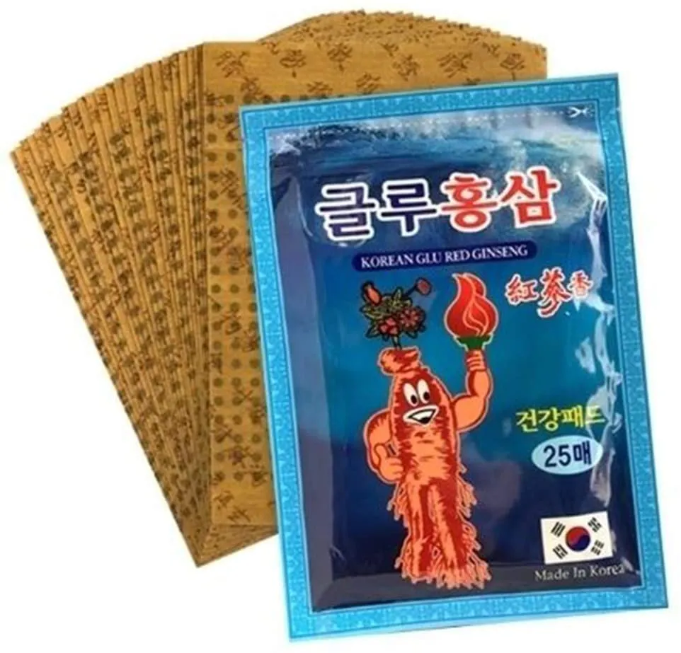 Korean Glu Red Ginseng Pain Relief Patches Saponin Plaster Pads 25 sheets x 4 Packs (100EA) Health Supplements attached joints d