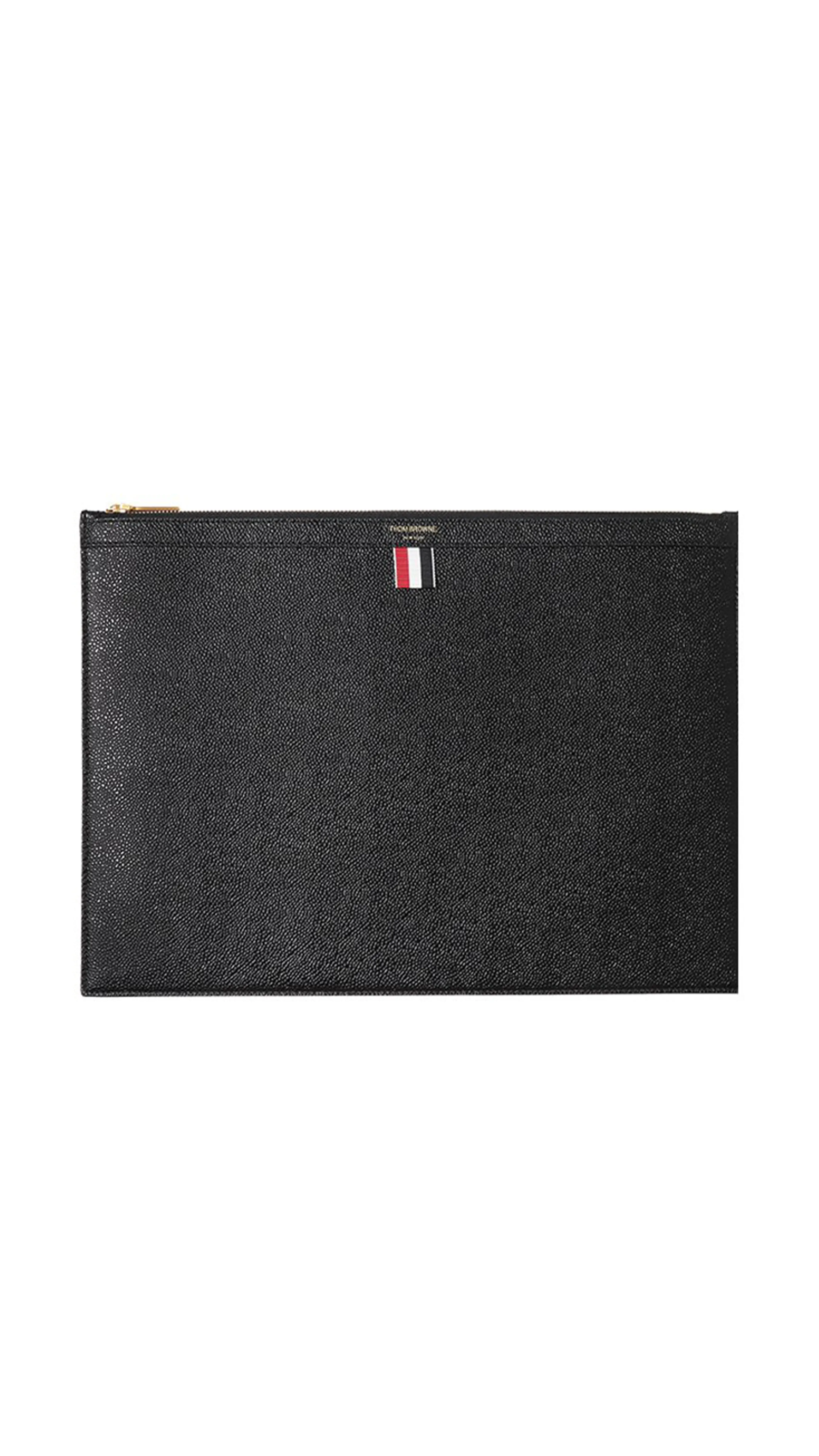 Large Zipper Laptop Holder in Pebble Grained Leather - Black