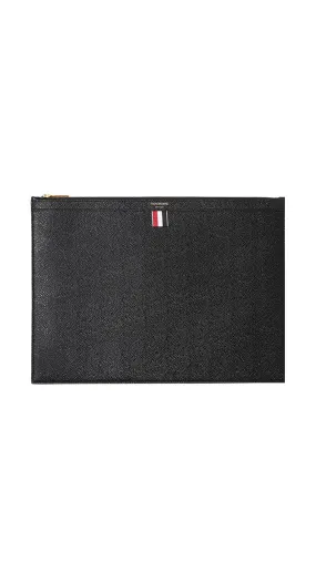 Large Zipper Laptop Holder in Pebble Grained Leather - Black