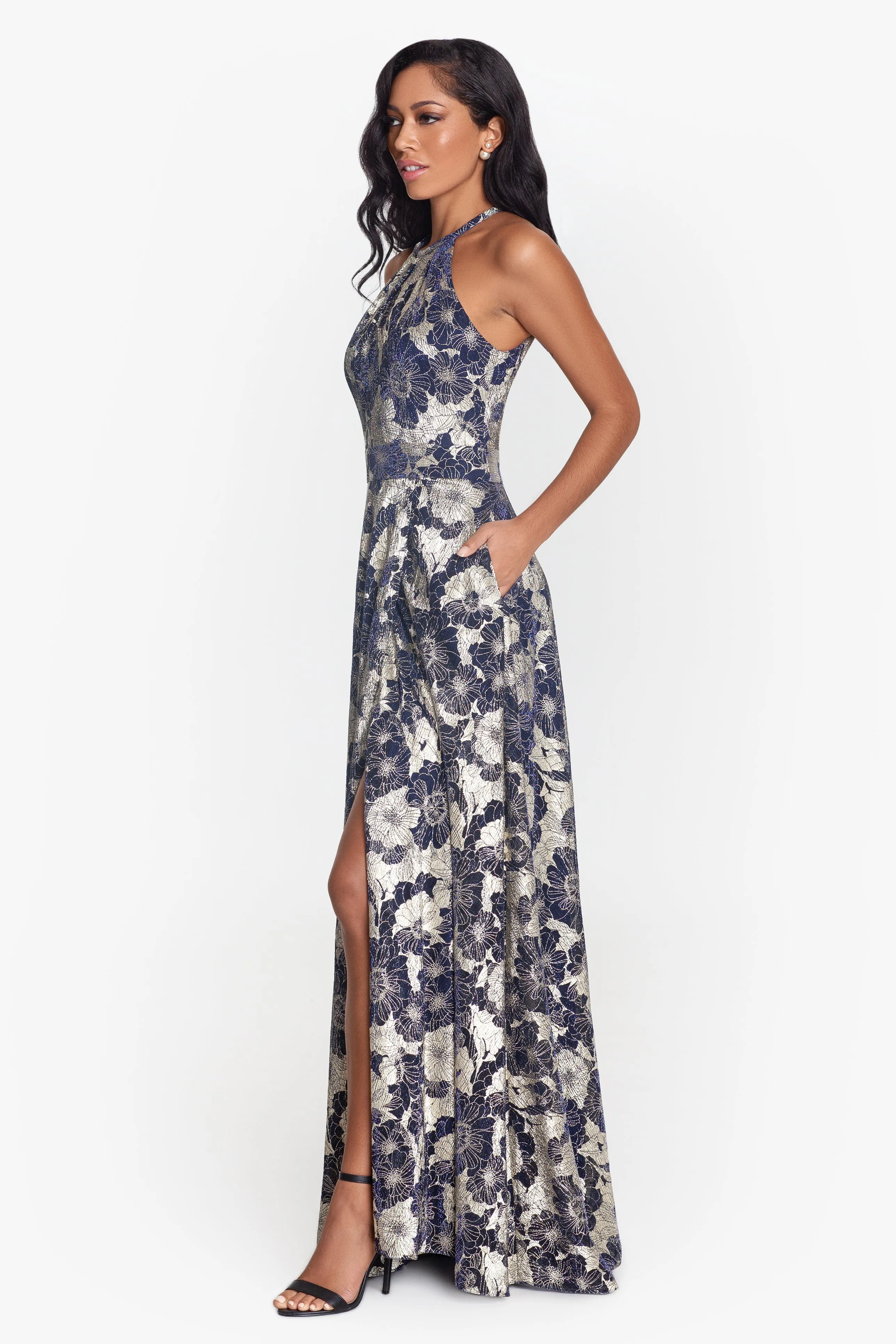 Layla Long Halter Top Wrap Foil Print Dress