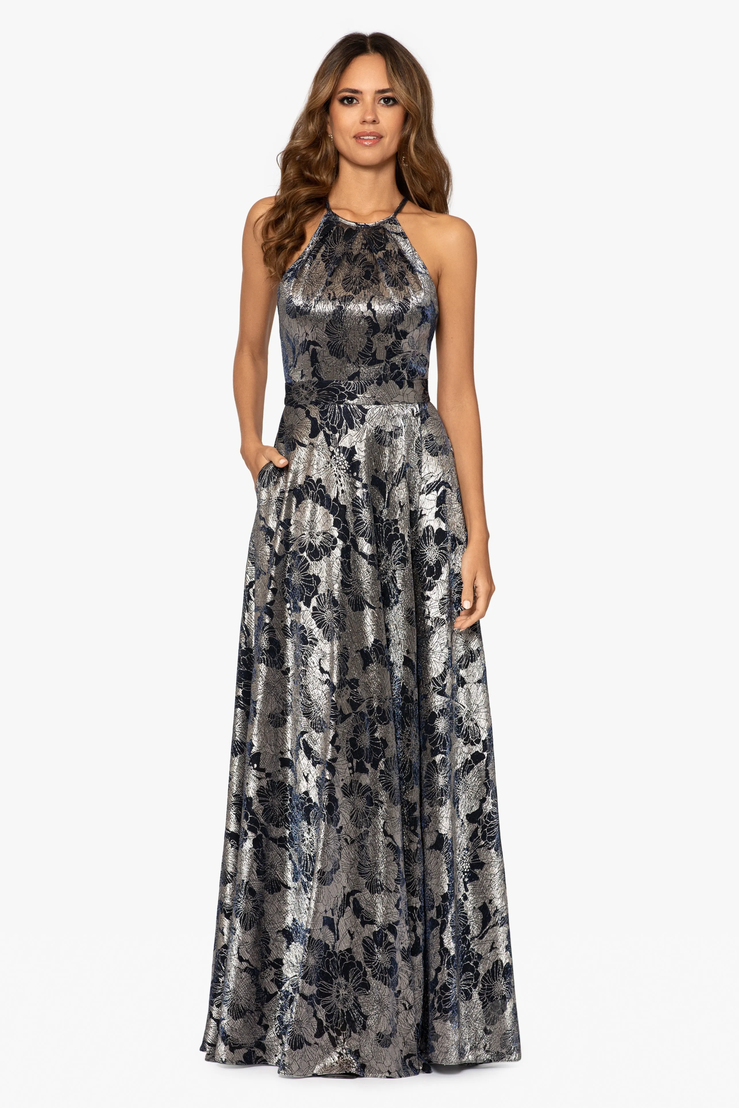 Layla Long Halter Top Wrap Foil Print Dress