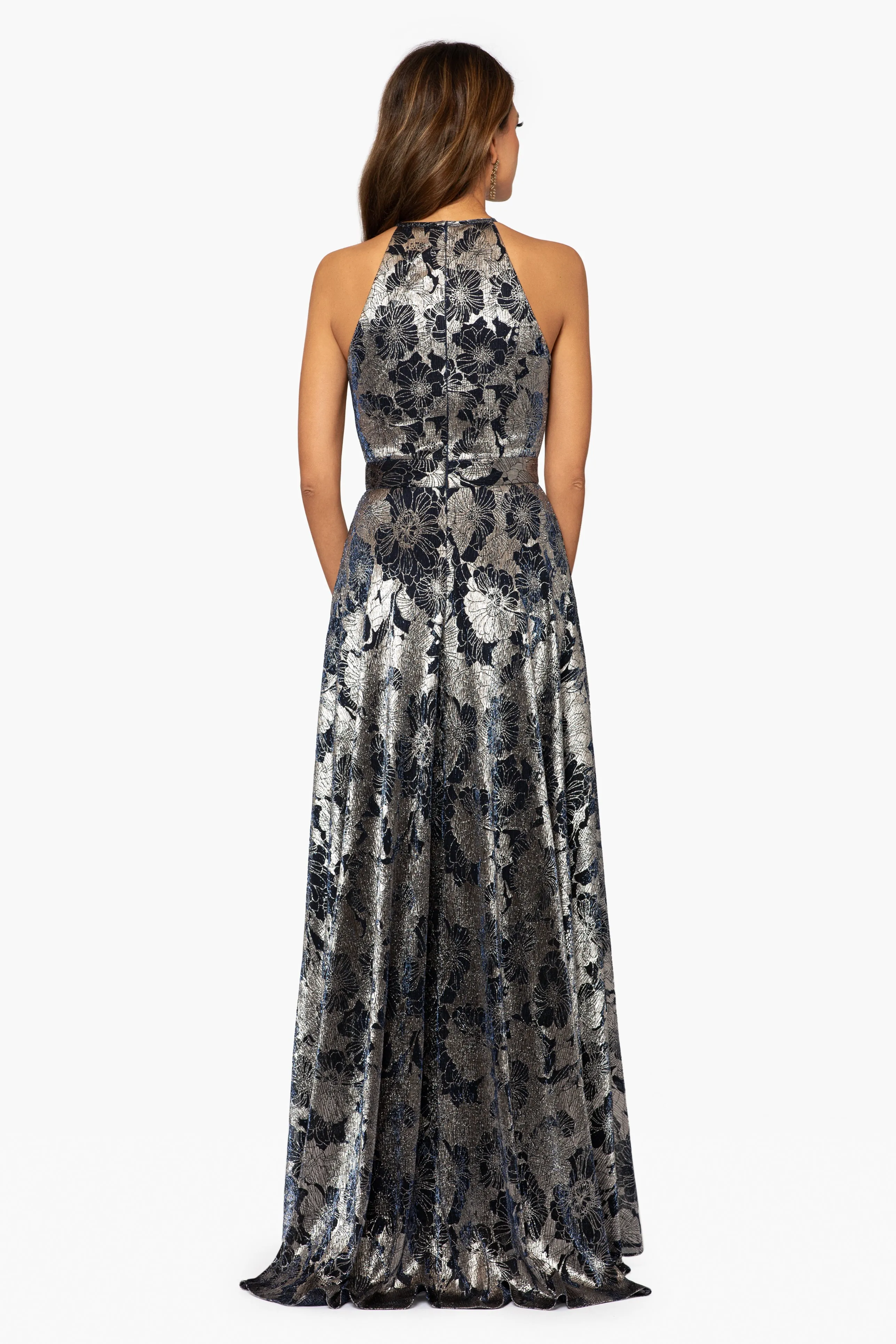 Layla Long Halter Top Wrap Foil Print Dress