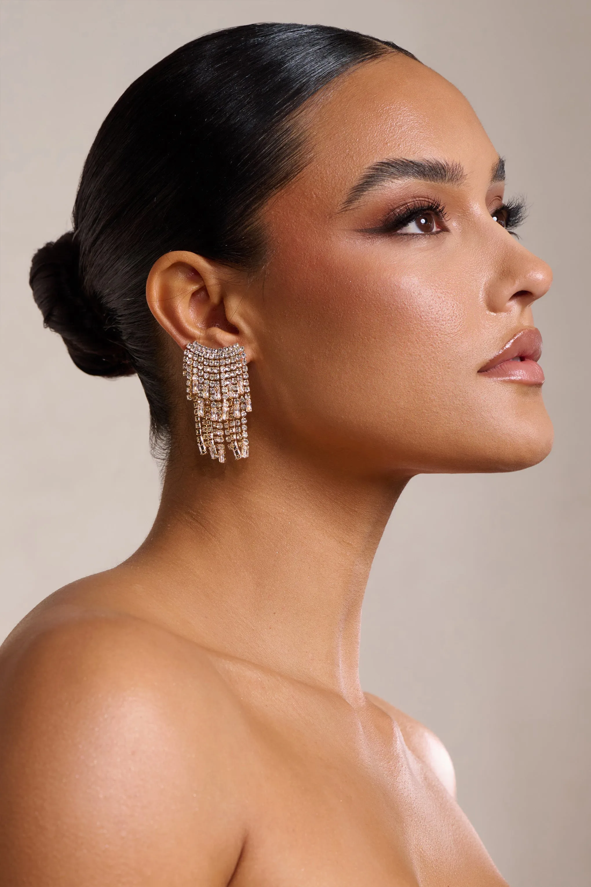 Leo | Gold Diamante Statamenet Tassel Earrings