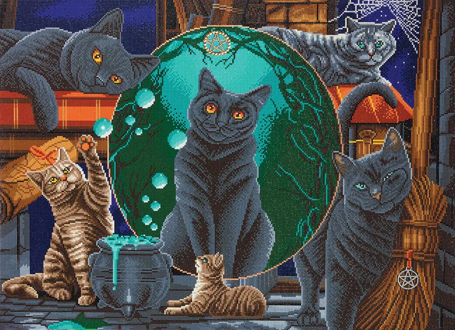 Magical Cats Extra Large Crystal Art Framed Kit