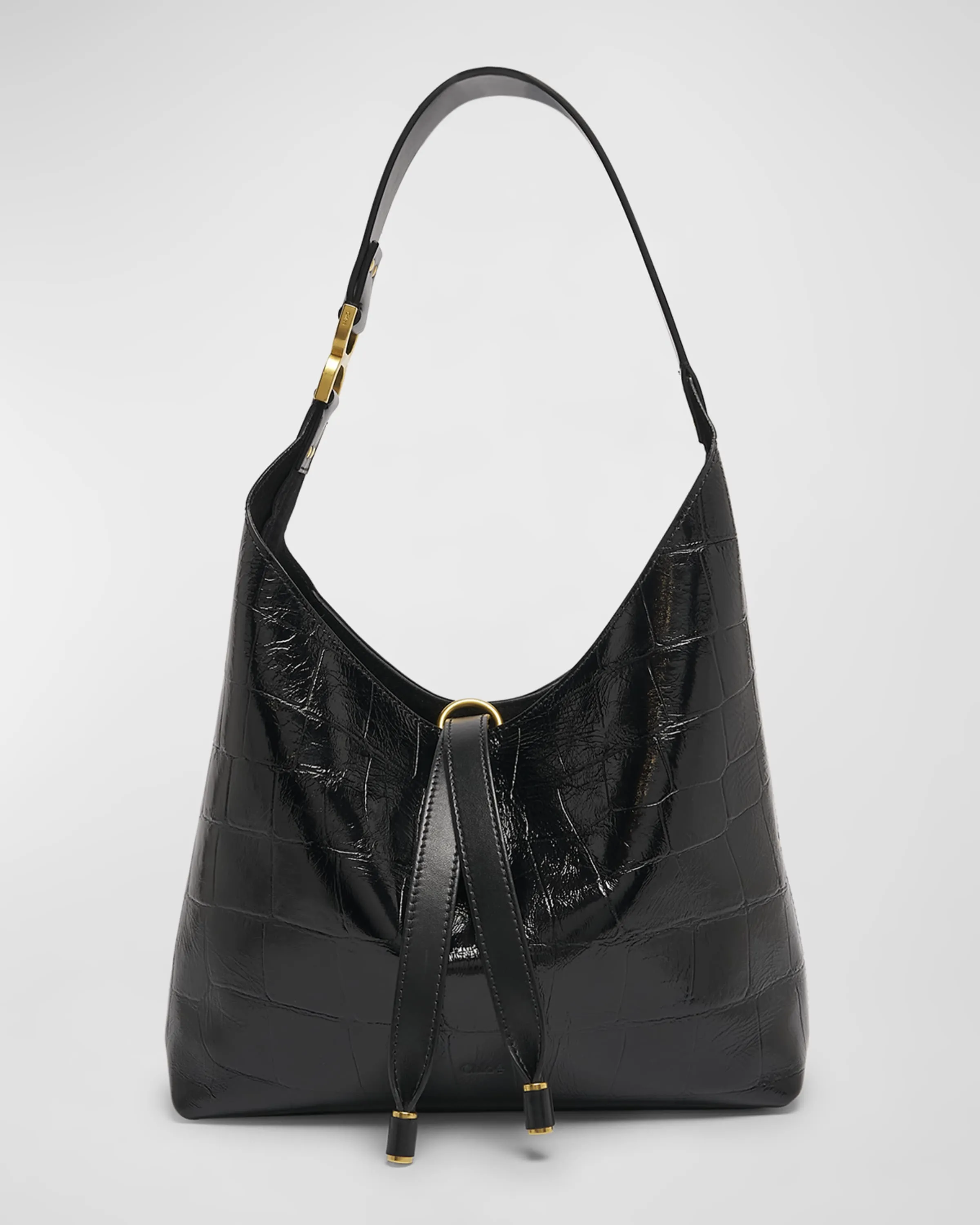 Marcie Small Hobo Bag in Croc-Embossed Leather