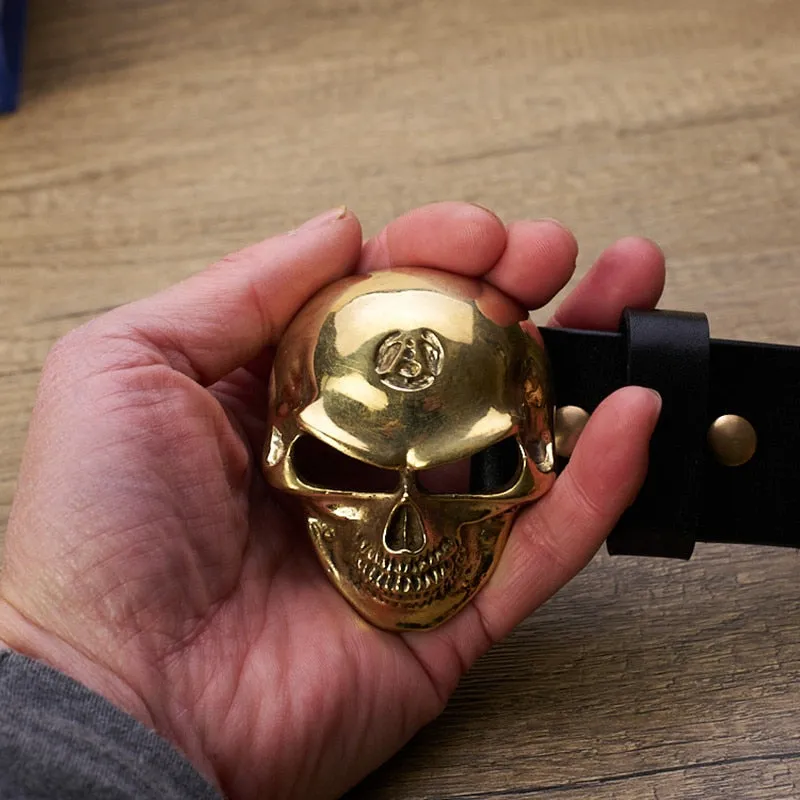 Men's Brass Metal Plating Oval Shape Eco Friendly Skull Belt Buckle