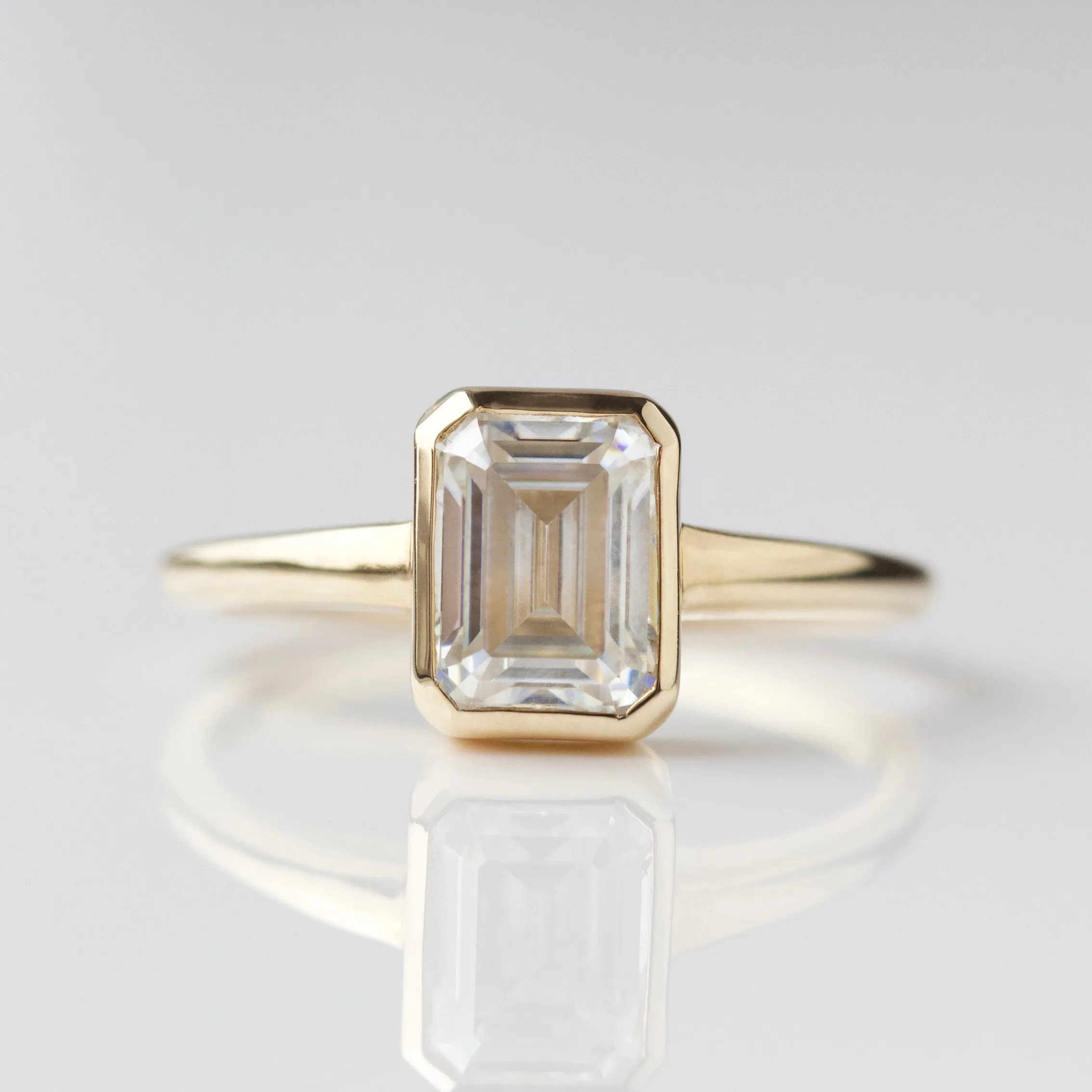 Moissanite Octagon Emerald Cut Bezel Set Ring