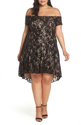 Morgan & Co. Women's Off The Shoulder Sequin Lace Dress Black Size 16W