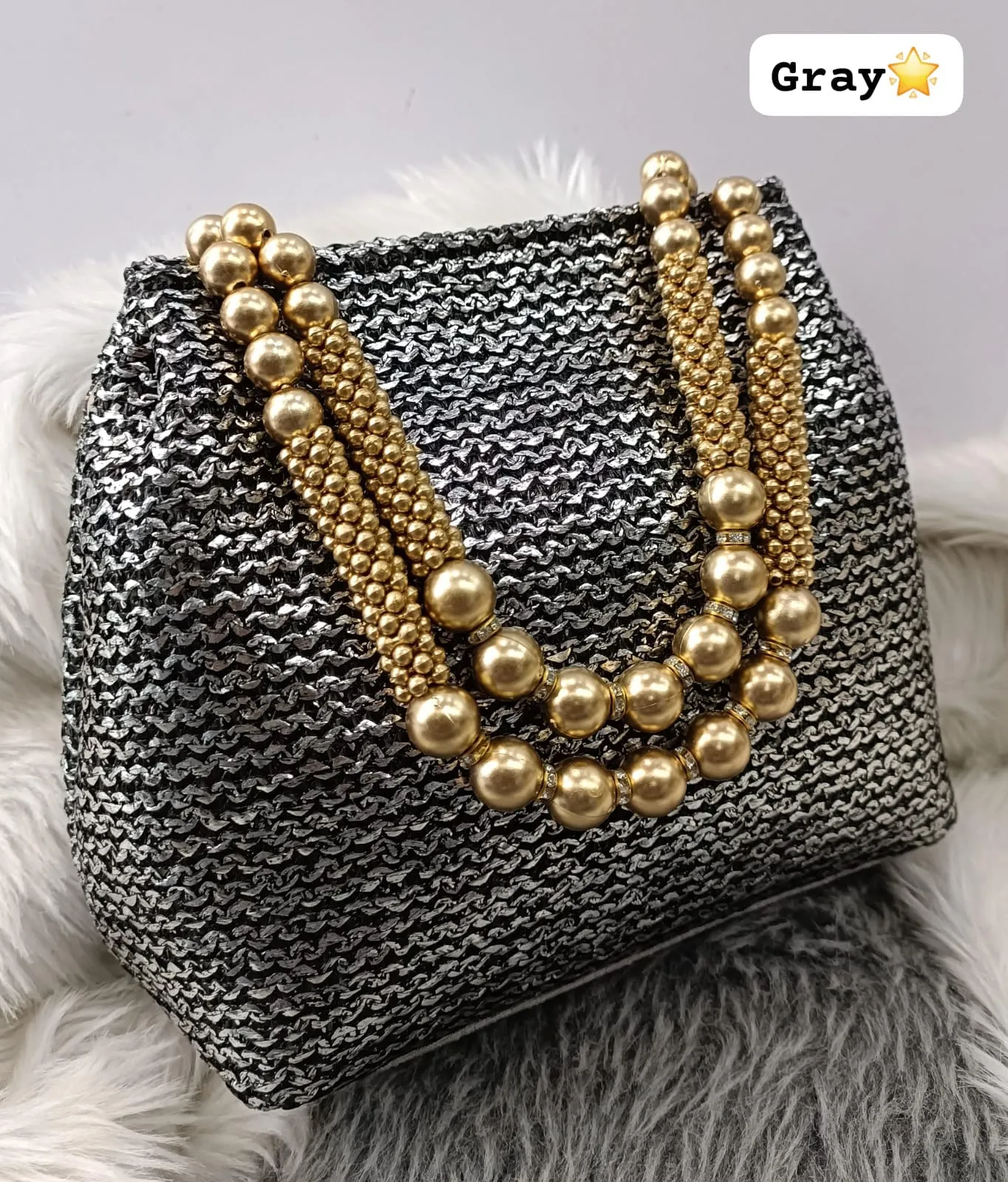 New  Exclusive Metalic Ethnic Handy Potli Bag with Antique finish pearl handles-SC001MPE