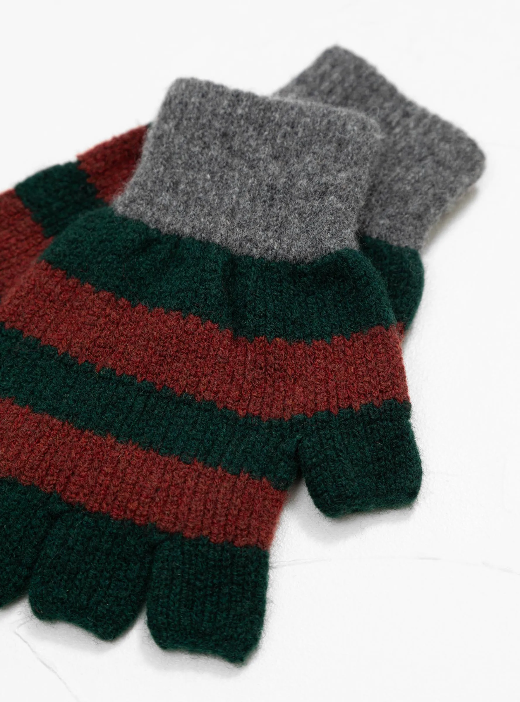 No Fingers Gloves Burgundy & Green Stripe