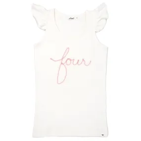 oh baby! four Birthday Pink Eyelash Cotton Baby Rib Flutter Sleeve Tank - Cream