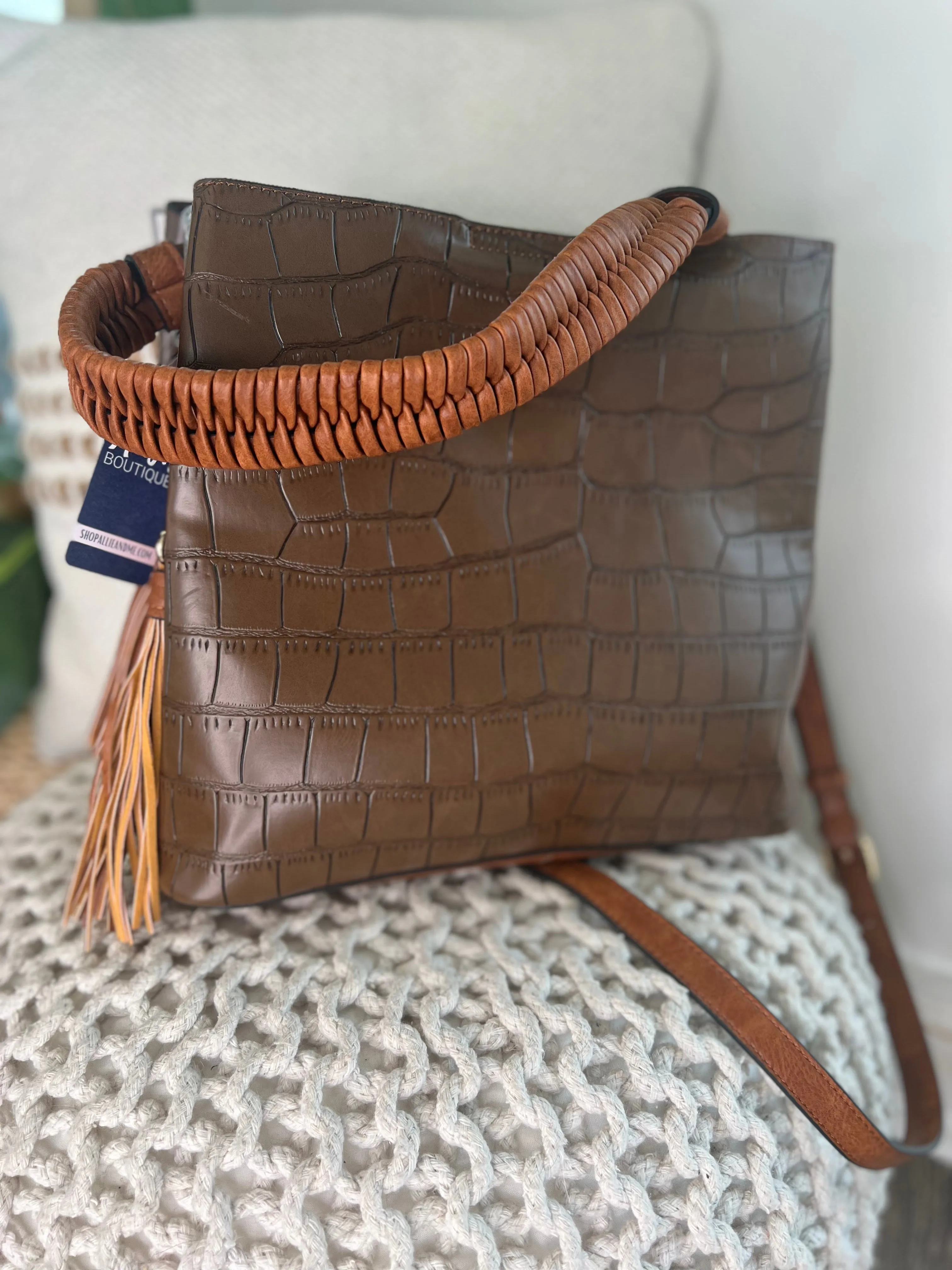 Olivia Crocodile Contrast Hobo w/ Braided Strap