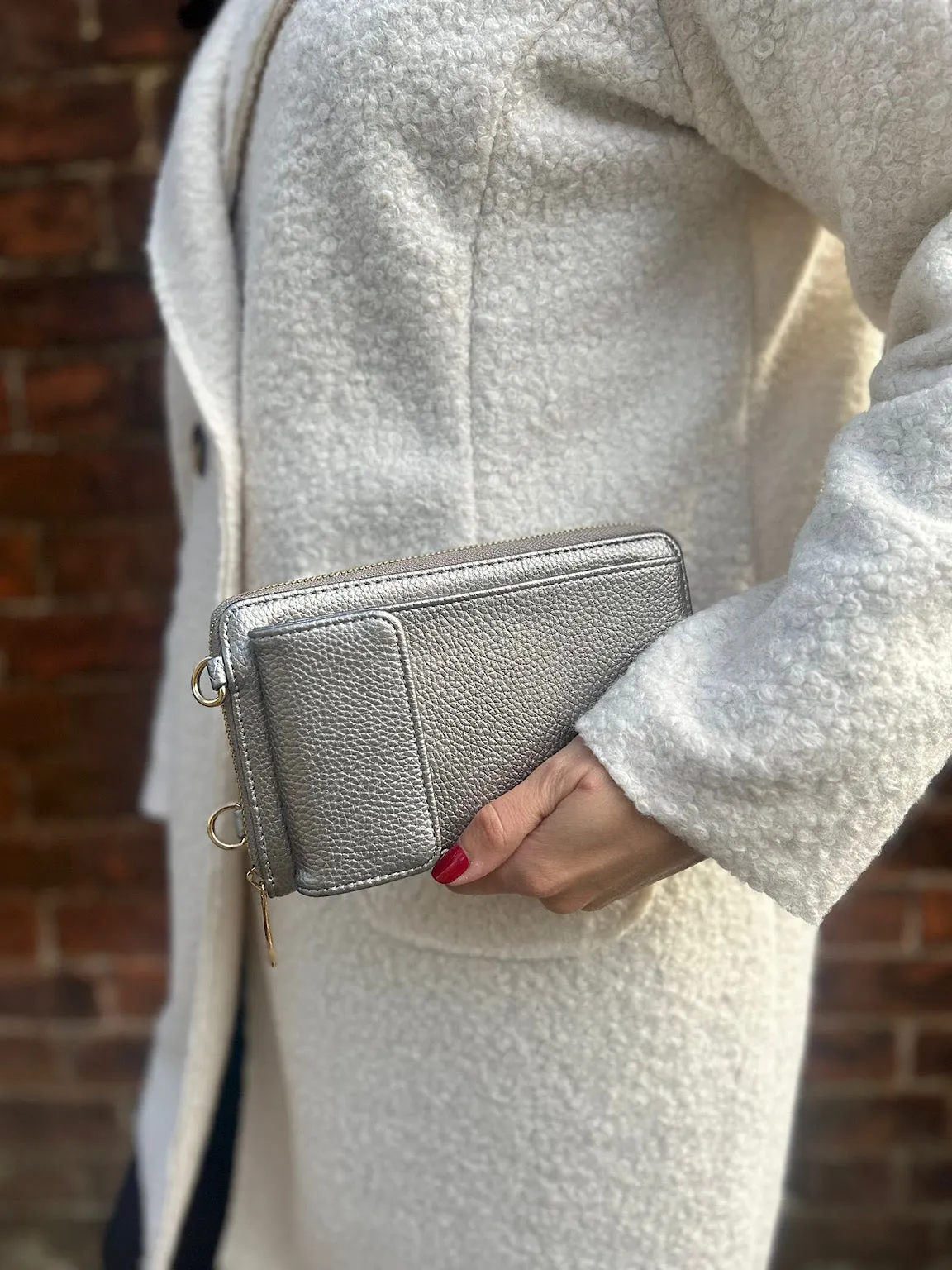 Pewter Metallic Crossbody Phone Purse