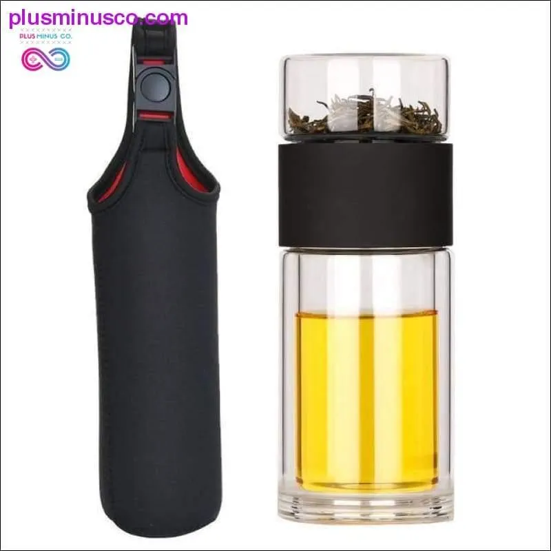 Portable Double Wall Glass Tea Mug Coffee Travel Cup Infuser