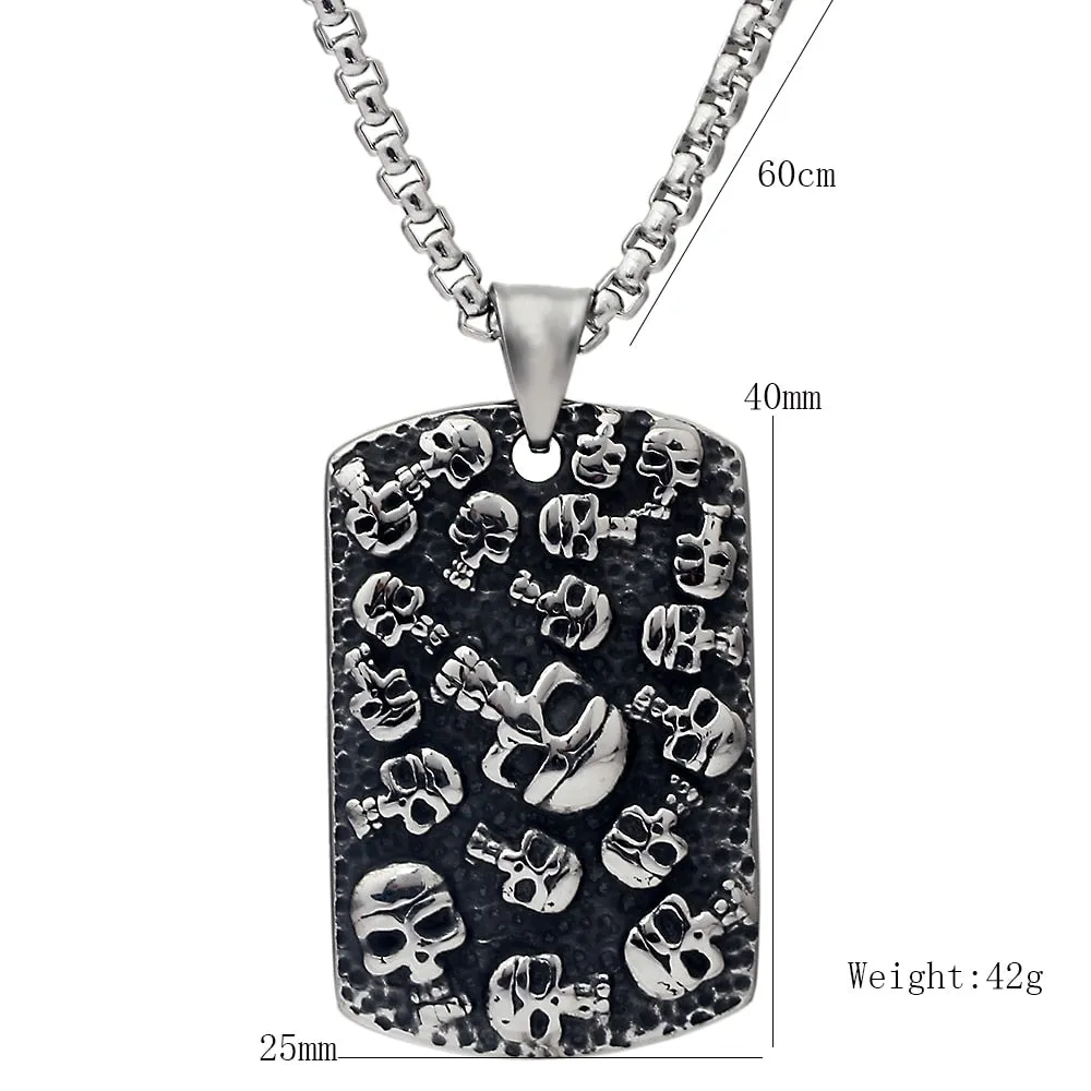 Punk Mexican Tattoo Skull Dog Tag Necklace