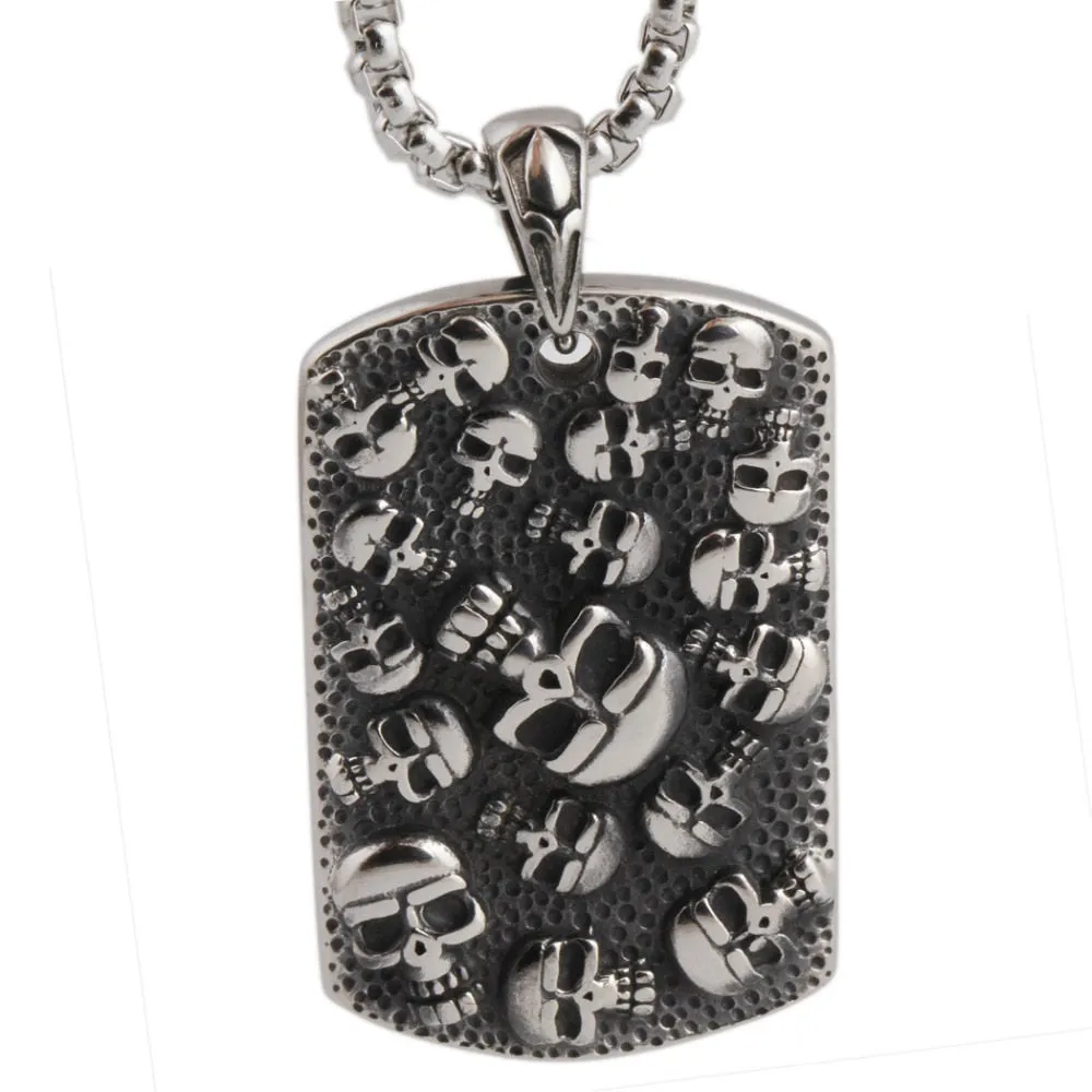 Punk Mexican Tattoo Skull Dog Tag Necklace