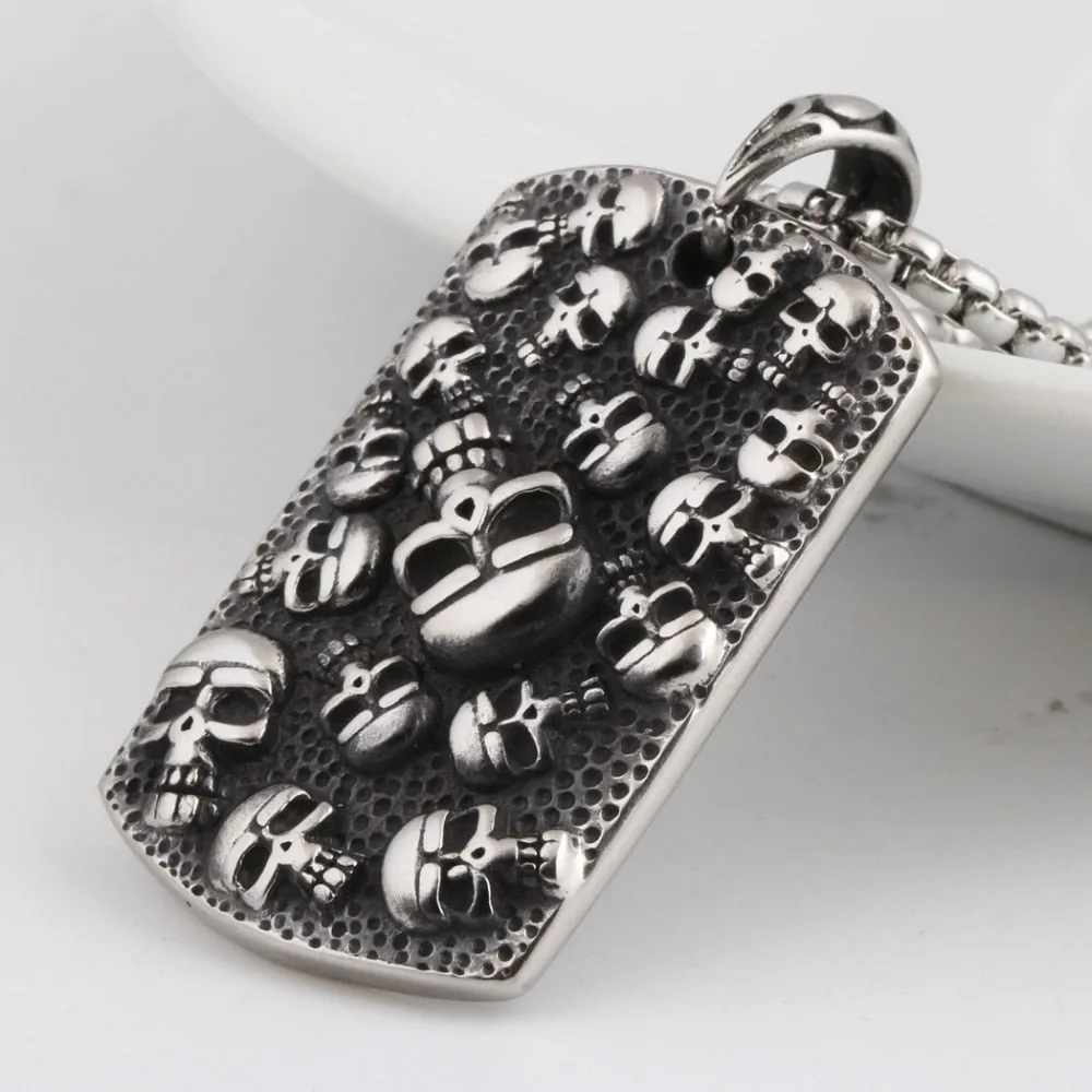 Punk Mexican Tattoo Skull Dog Tag Necklace