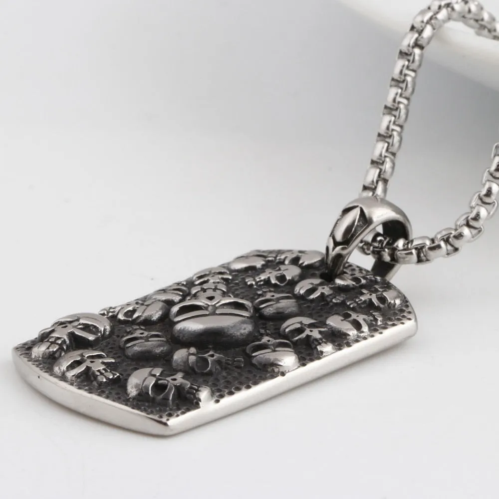 Punk Mexican Tattoo Skull Dog Tag Necklace