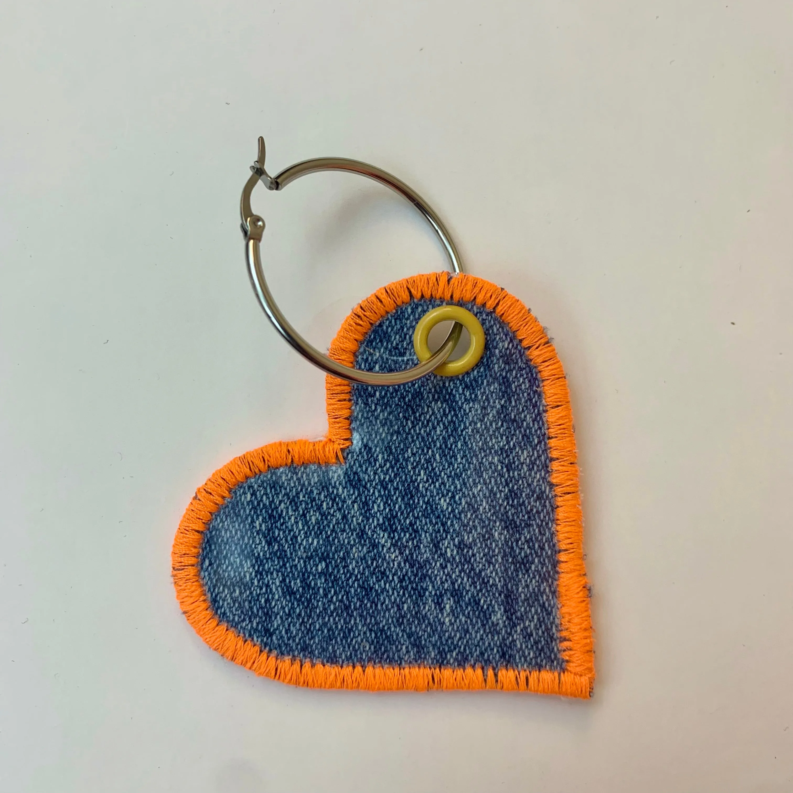 Recycled vinyl + denim heart earring