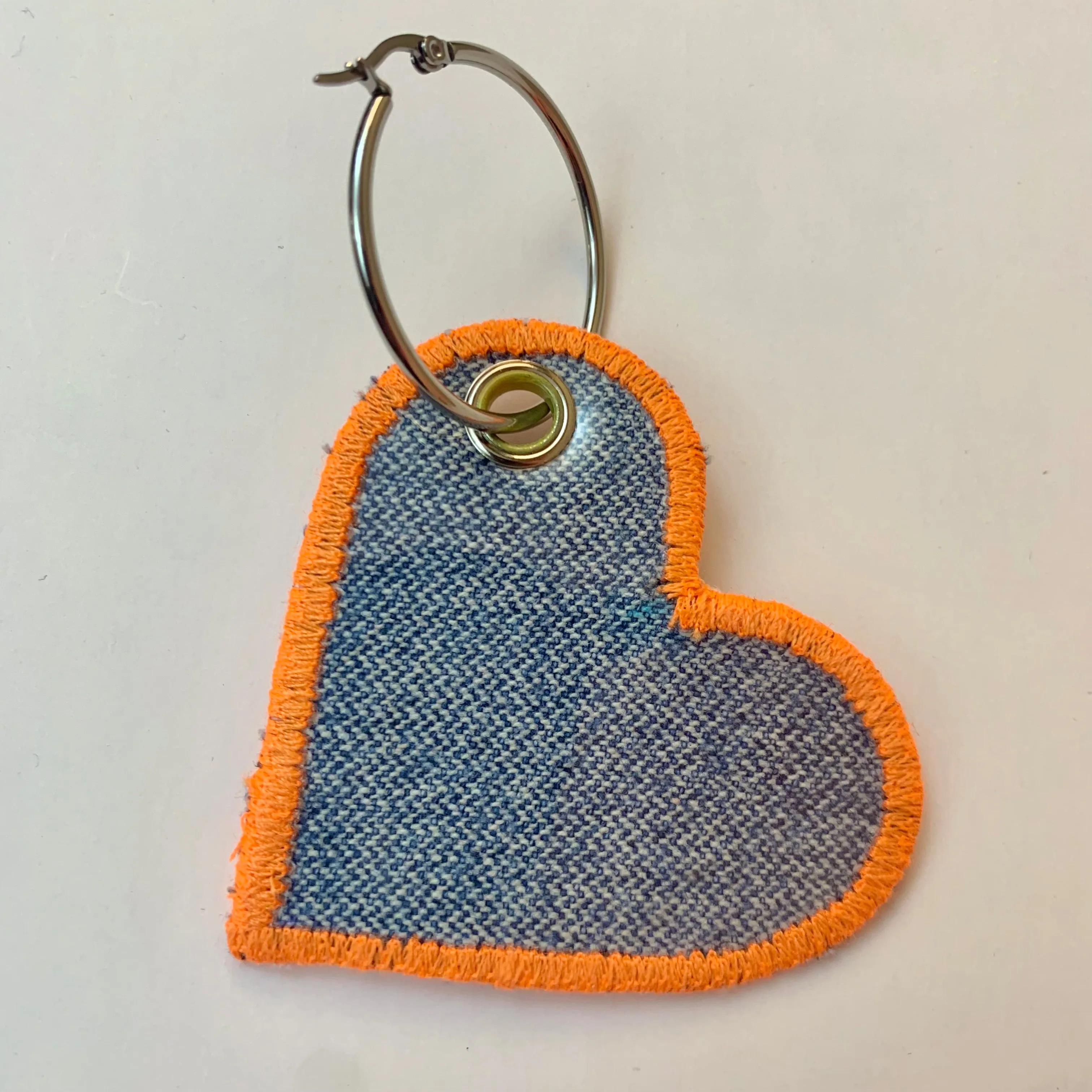 Recycled vinyl + denim heart earring